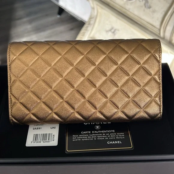 Chanel Dark Gold Quilted Flap Wallet - Picture 3 of 5